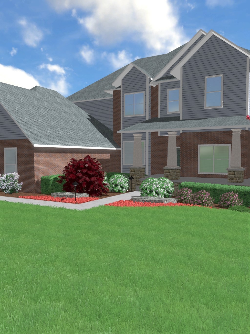 Animated rendered image of the front landscape from a sample master plan.