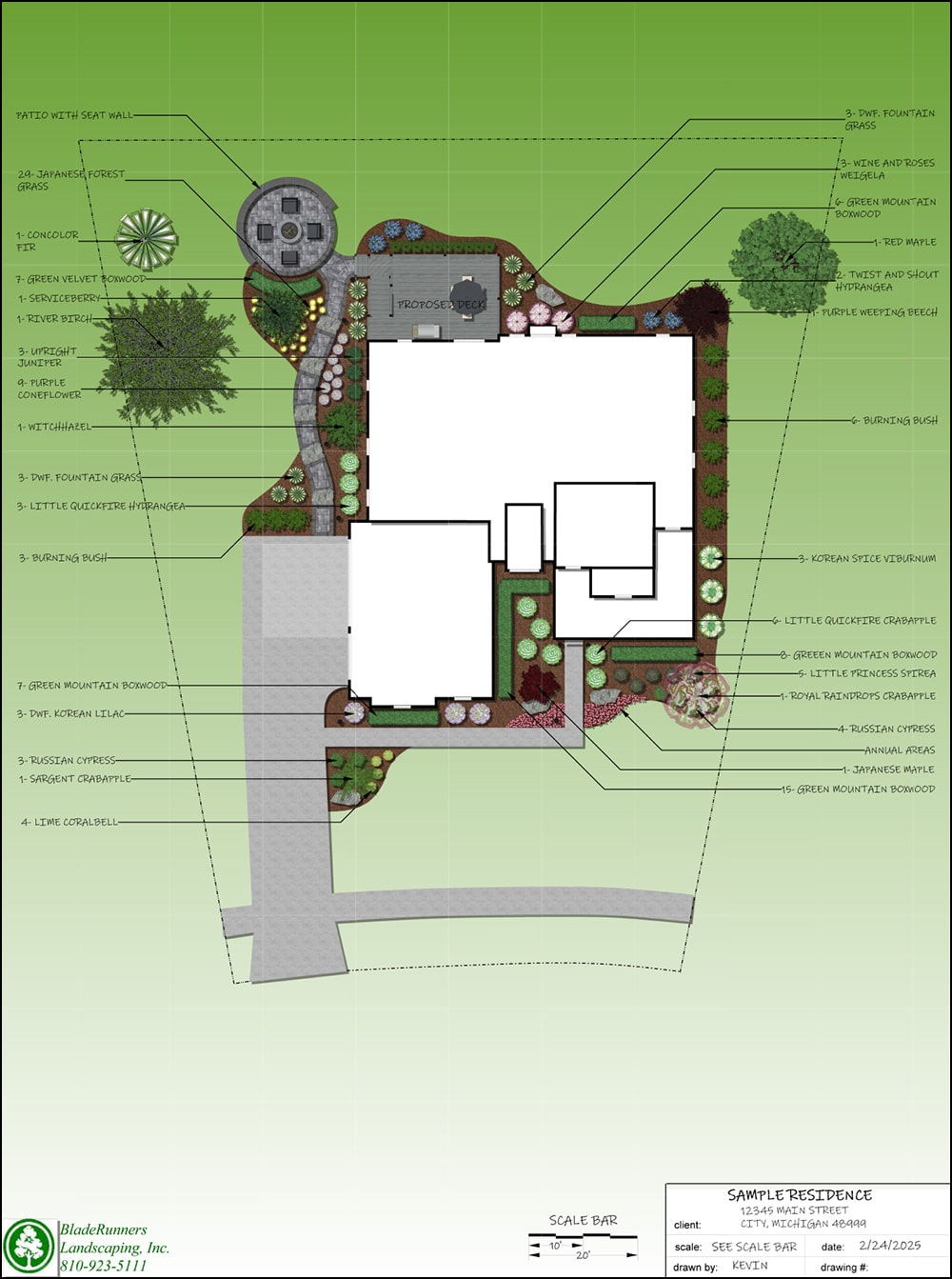 Sample residential master plan created by BladeRunners Landscaping.